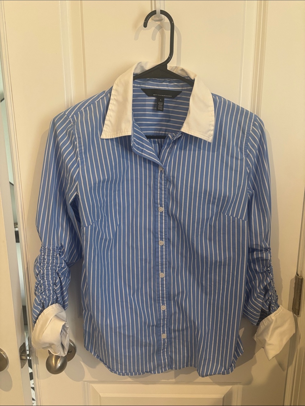 White House Black Market Blue and White Striped Button-Down Shirt